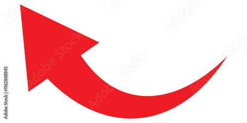 Curve arrow icon. Red long curved arrow icon on white background. Long arrow. Curved arrow.  Red long arrow vector. 