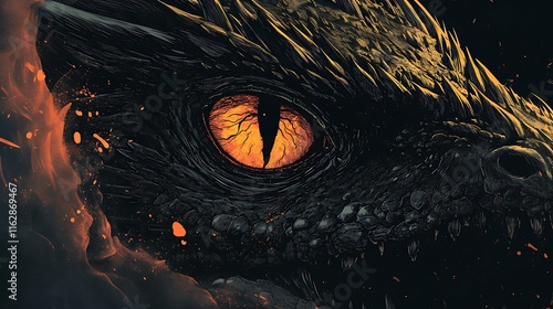 there is a dragon  s eye with a glowing yellow eye photo