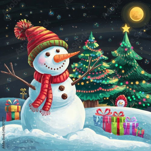 Christmas Snowman Art Painting