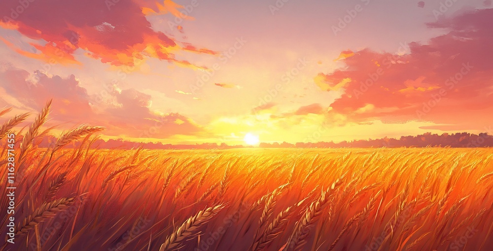 Fototapeta premium Golden wheat field at sunset.