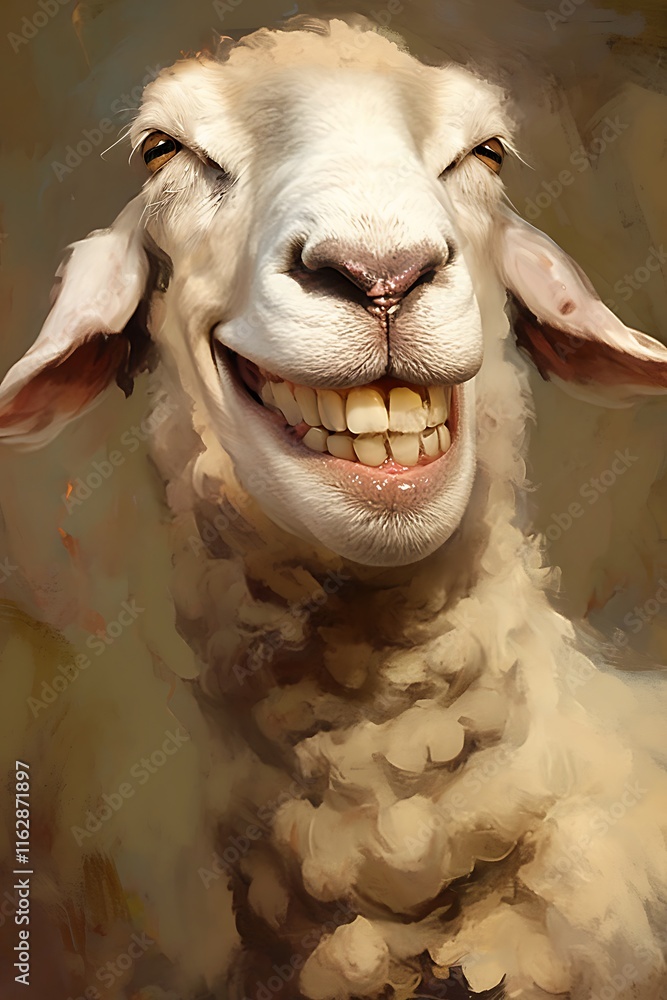 Obraz premium painting of a sheep with a big smile on its face