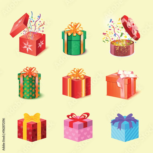Set of colorful gift boxes with bows and ribbons
