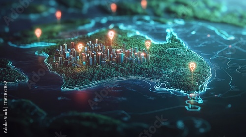 Futuristic digital map of Australia highlighting major cities and network connections.