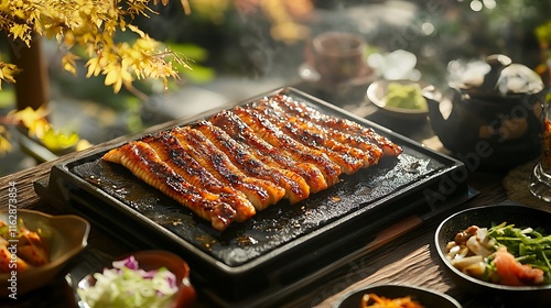 there are many different types of food on a grill on a table photo