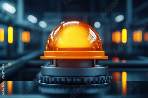 close up of glowing dome shaped machine with orange light, showcasing intricate details and modern design photo