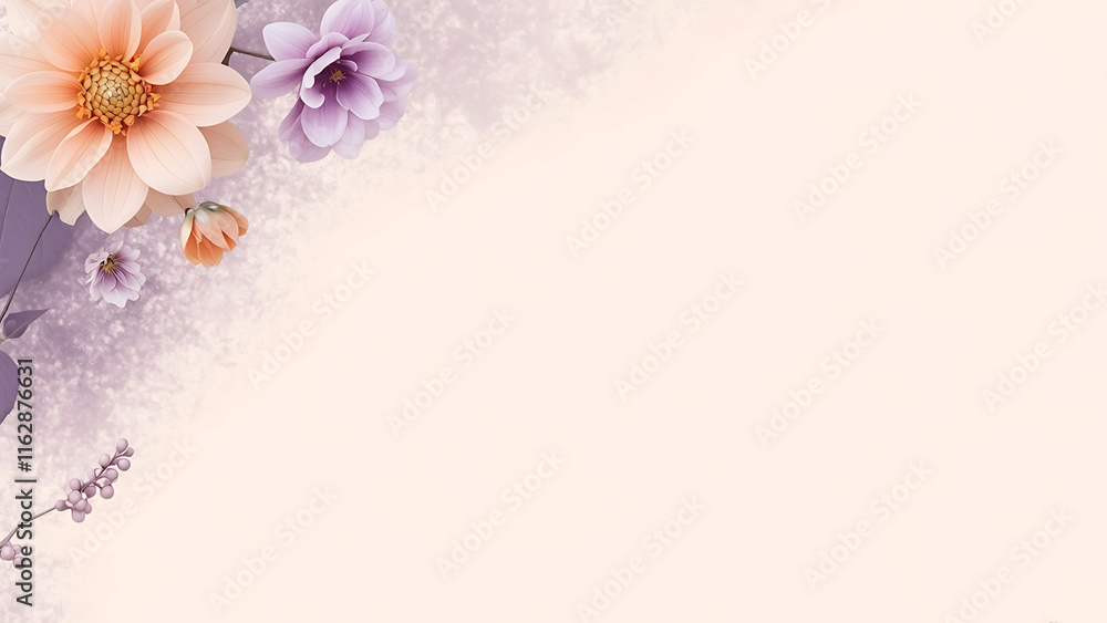 Pastel floral corner border design with dahlias and lavender. Elegant, delicate, and romantic background for wedding invitations, greeting cards, or feminine branding. Pastel floral corner border design with dahlias and lavender. Elegant, delicate, and romantic background for wedding invitations, greeting cards, or feminine branding.