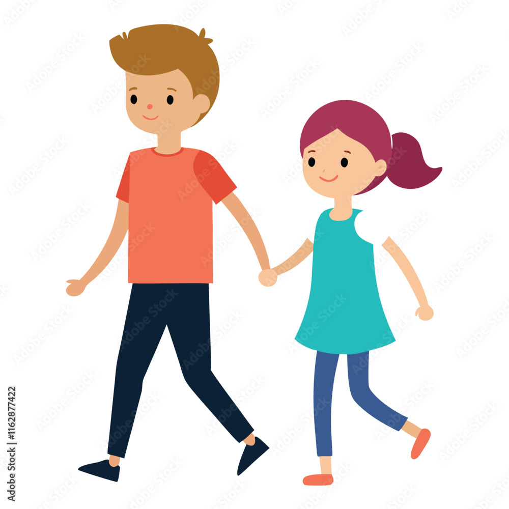 the boy is walking holding the girls hand the boy is walking holding the girls hand