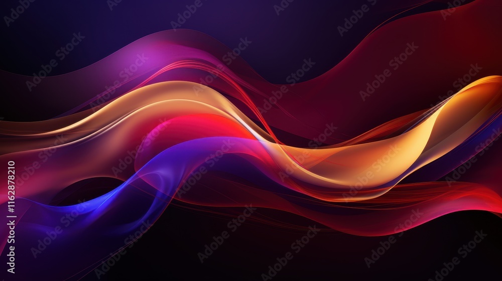 Obraz premium Vibrant Abstract Composition with Dynamic Gradient Swirls in Red, Purple, and Gold on Dark Background