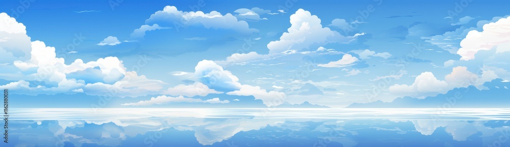 Serene Seascape - Tranquil Ocean View Vector Illustration with Soft Waves and Pale Cloud Horizon