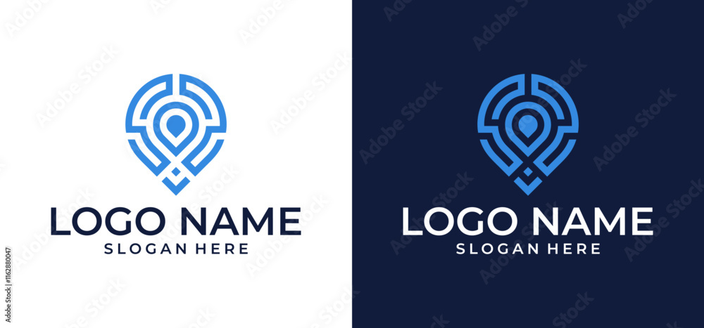 Illustration of pin line technology logo design. Abstract gps map dot symbol vector template. Illustration of pin line technology logo design. Abstract gps map dot symbol vector template.