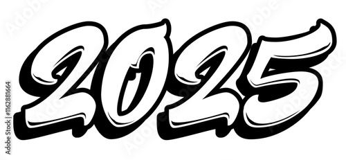 2025 in graffiti brush lettering style. Vector banner isolated. Cool New year design