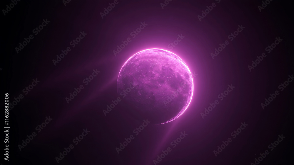 Fototapeta premium Glowing Pink Moon in Dark Space, Abstract Celestial Art