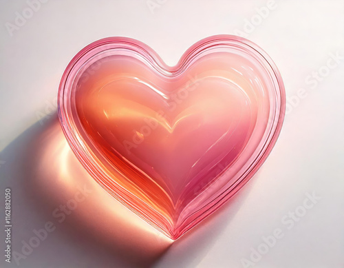 a beautiful glass heart, pink and glowing, reflecting valentine's charm