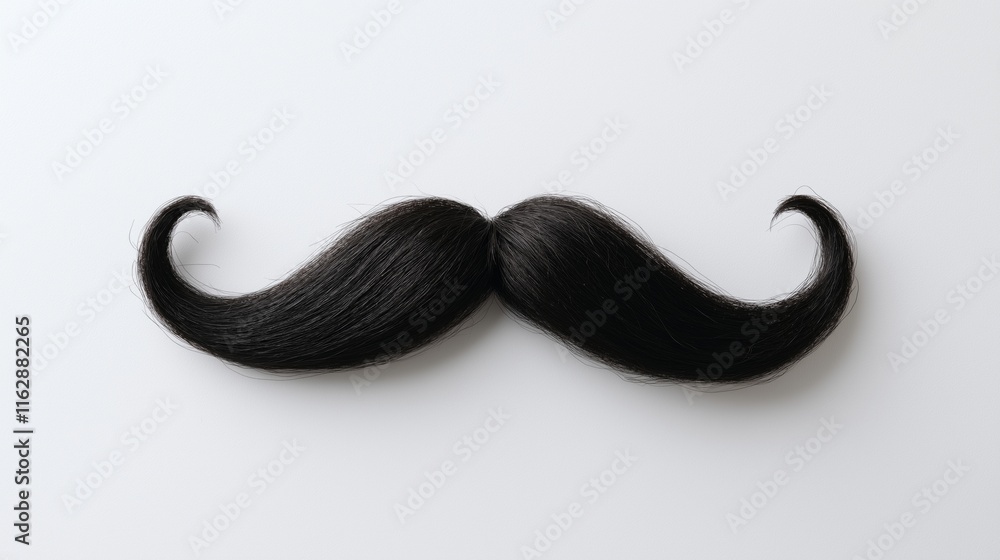 Classic black handlebar mustache on white background for grooming or costume concepts Classic black handlebar mustache on white background for grooming or costume concepts