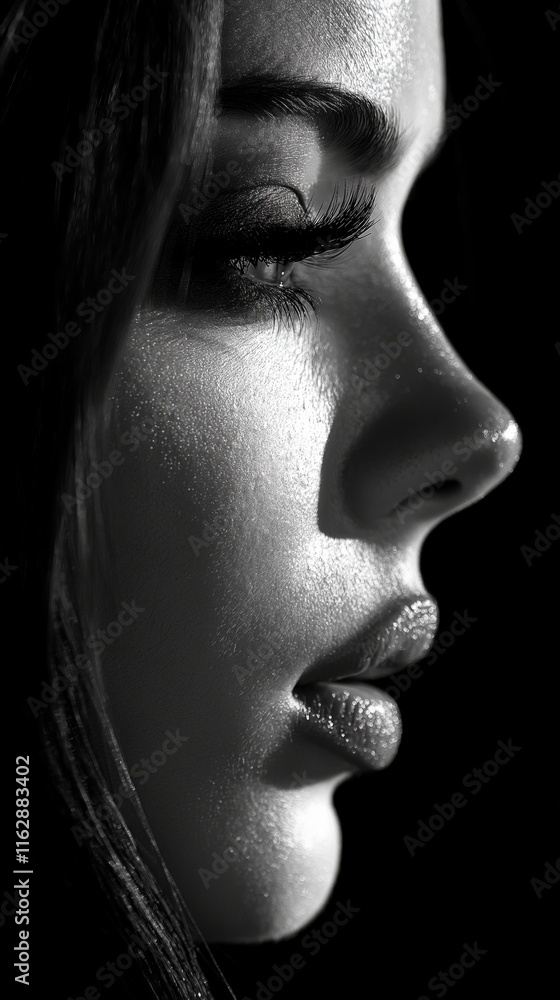 Dramatic close-up emotional portrait with intense shadows highlighting beauty and expressions Dramatic close-up emotional portrait with intense shadows highlighting beauty and expressions