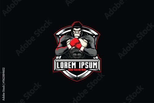 Gorilla boxer cartoon character badge logo template for boxing club