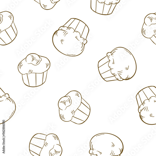 Brioche French buns black white vector seamless pattern isolated . Milk bread roll hand drawn monochrome linear. Butter sweet bun on repeated texture painted for wrapping paper, packaging, textile. photo