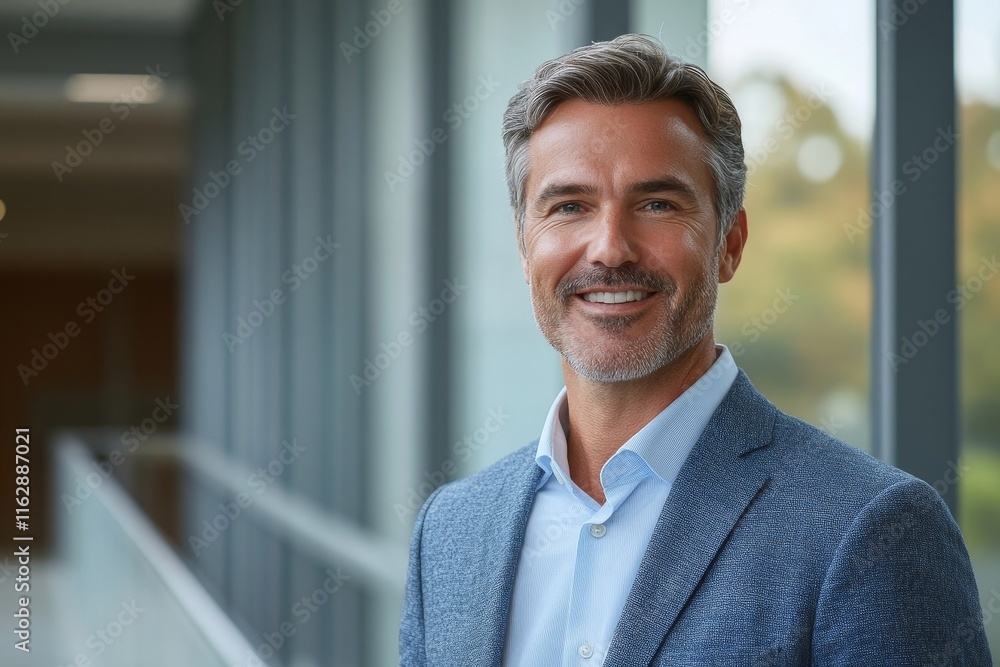 smiling mid aged business man executive standing in office, mature confident professional manager, confident businessman investor looking at camera, Generative AI smiling mid aged business man executive standing in office, mature confident professional manager, confident businessman investor looking at camera, Generative AI