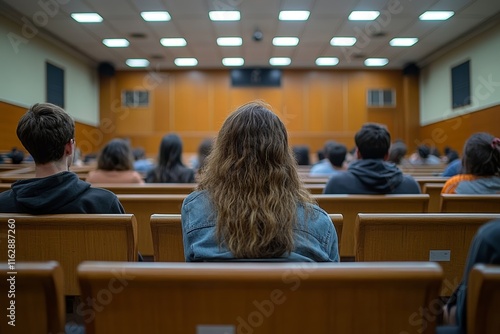 Rear view of Audience listening Speakers on the stage in the conference hall or seminar meeting, business and education about investment concept, Generative AI