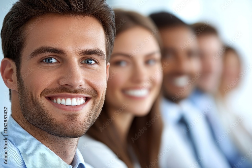 Great business institution. Cheerful colleagues smiling while sitting in a row and listening to presentation at conference hall, Generative AI Great business institution. Cheerful colleagues smiling while sitting in a row and listening to presentation at conference hall, Generative AI