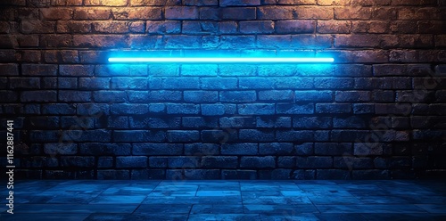 ENTERTAINMENT - Fluorescent neon tube sign on brickwork - Front view - 3D rendered royalty free stock picture. Can be used for online banner ads and direct mailers