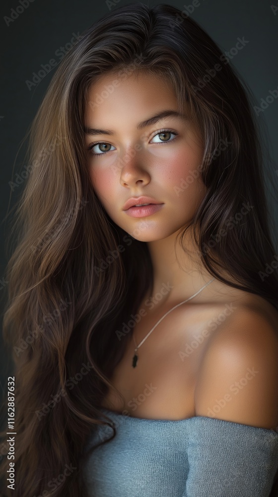 Expressive teen portrait with artistic lighting in studio setting for creative design and display Expressive teen portrait with artistic lighting in studio setting for creative design and display