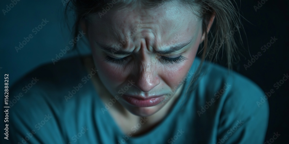 A close-up of a woman showing profound emotional distress, capturing vulnerability and human struggle. A close-up of a woman showing profound emotional distress, capturing vulnerability and human struggle.