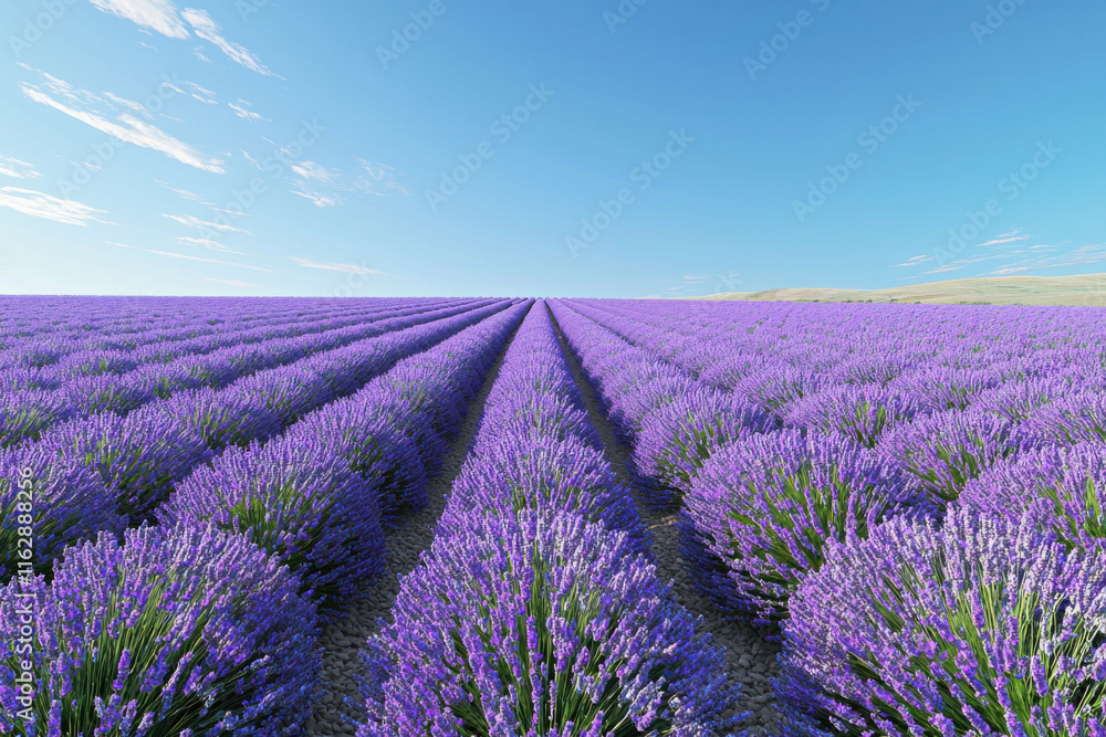 Fototapeta premium Vibrant Lavender Field Under Clear Blue Sky
