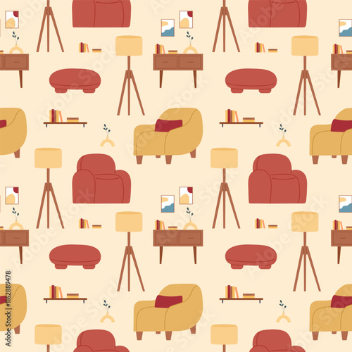 Pattern with furniture and interior decor elements