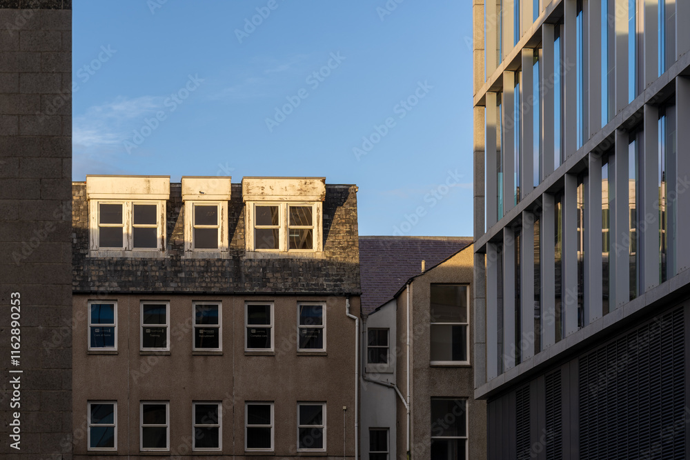 28 December 2024. Aberdeen City,Scotland,United Kingdom. This is various styles and ages of architecture all blended within Aberdeen City Centre. 28 December 2024. Aberdeen City,Scotland,United Kingdom. This is various styles and ages of architecture all blended within Aberdeen City Centre.