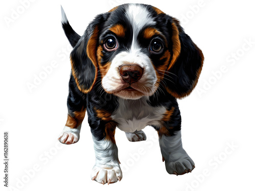 A set of vector illustrations featuring cute puppies of various breeds in detailed, lifelike depictions. Perfect for pet-themed designs, including Beagles, Dachshunds, Shih Tzus, and French Bulldogs.  photo