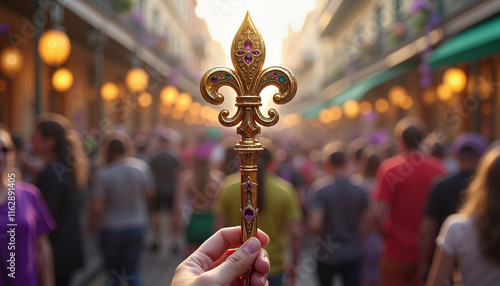 Hand Holding Golden Fleur-de-lis at Mardi Gras Parade