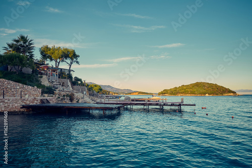 Landscape of coast in Ksamil town, Albania