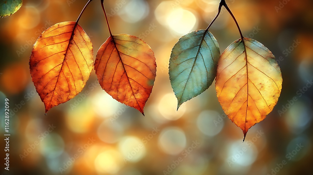 Autumn Leaves Hanging On Branches In Soft Light Autumn Leaves Hanging On Branches In Soft Light