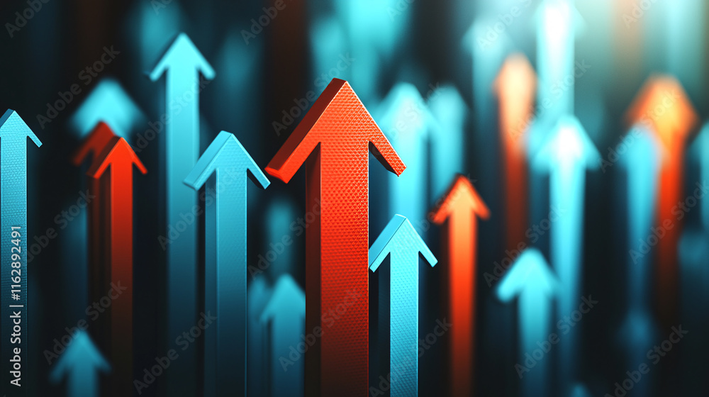 Abstract representation of upward trends with colorful arrows, symbolizing growth, progress, and positive movement in data or business. Abstract representation of upward trends with colorful arrows, symbolizing growth, progress, and positive movement in data or business.
