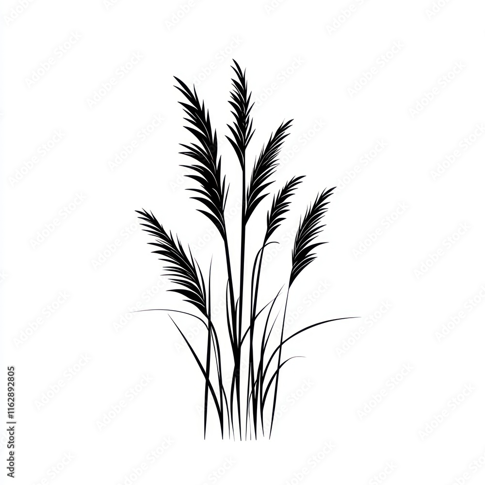 Black Silhouette Of Tall Grass Blades Black Silhouette Of Tall Grass Blades