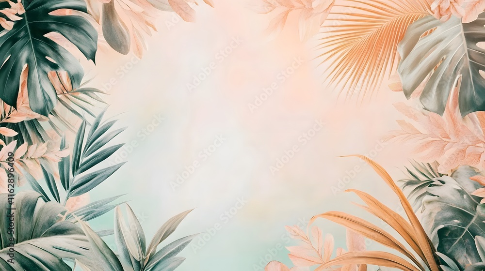 Tropical Leaf Frame Pastel Background Design Tropical Leaf Frame Pastel Background Design