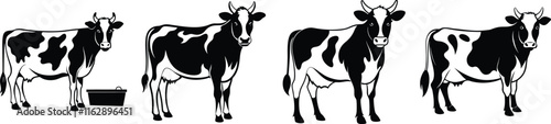 cow silhouette, Cow bull farm animals silhouettes set, large pack of vector silhouette design, isolated white background