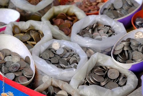Wallpaper Mural Indian Old vintage coins, vintage coin abstract with English and Indian coins in forefront, Selective focus. Torontodigital.ca