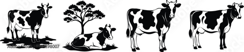 cow silhouette, Cow bull farm animals silhouettes set, large pack of vector silhouette design, isolated white background