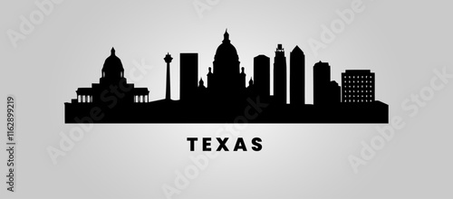 Texas State USA vector skyline city scape silhouettes