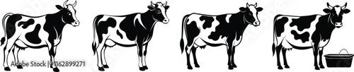 cow silhouette, Cow bull farm animals silhouettes set, large pack of vector silhouette design, isolated white background