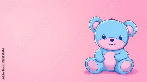 Wallpaper Mural A cute blue teddy bear sitting against a soft pink background, ideal for children's themes. Torontodigital.ca