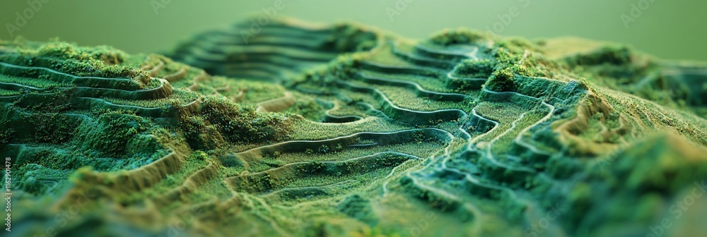 Lush green terraced hills, abstract landscape. Lush green terraced hills, abstract landscape.