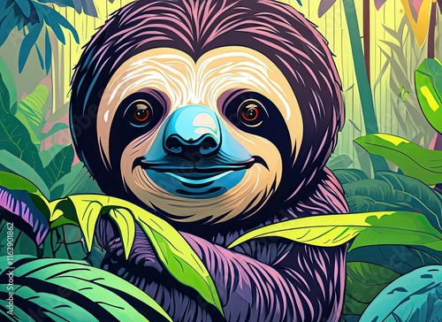 Obraz na płótnie A Sloth in the Jungle, pop art style w salonie