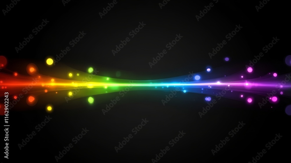 Obraz premium A colorful wave of light with glowing orbs, creating a vibrant and dynamic visual effect.