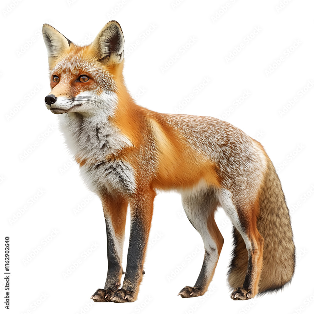 Fototapeta premium Fox stands on transparent background.