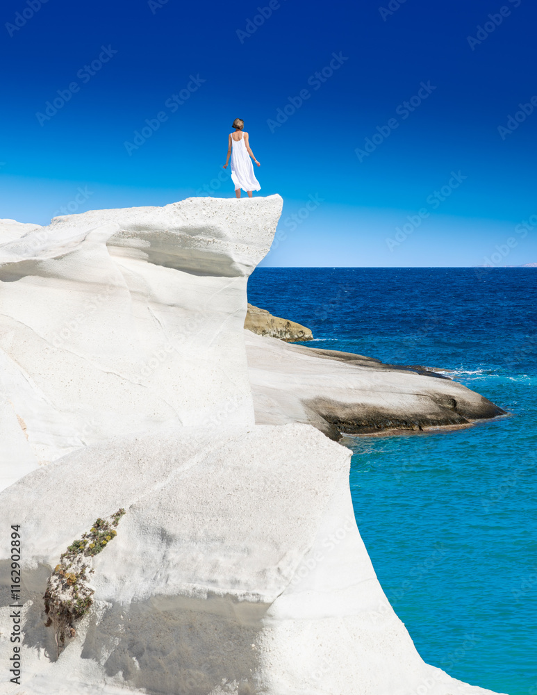 White chalk cliffs in Sarakiniko, Milos island, Cyclades, Greece