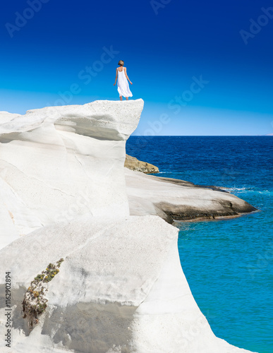 Obraz na płótnie White chalk cliffs in Sarakiniko, Milos island, Cyclades, Greece w salonie