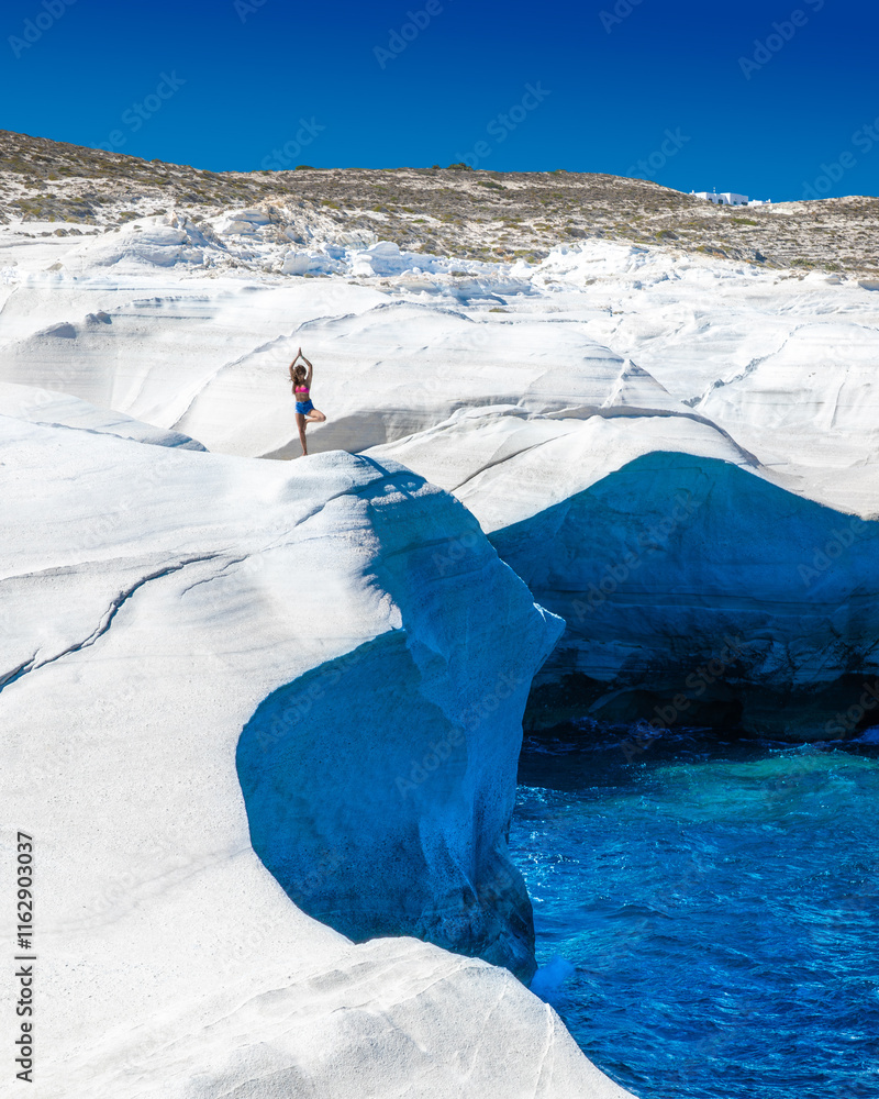 White chalk cliffs in Sarakiniko, Milos island, Cyclades, Greece